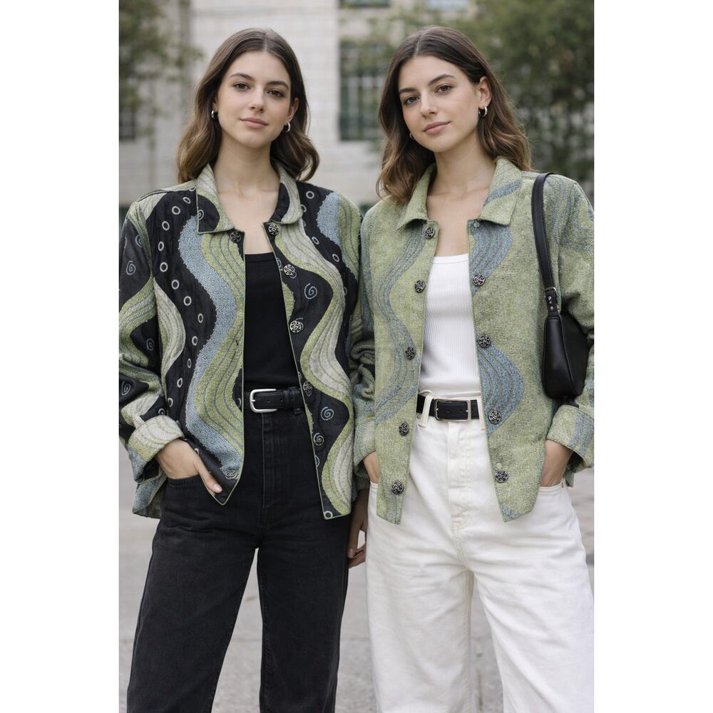 Reversible Artisan Tapestry Jacket Winding River Celtic Button